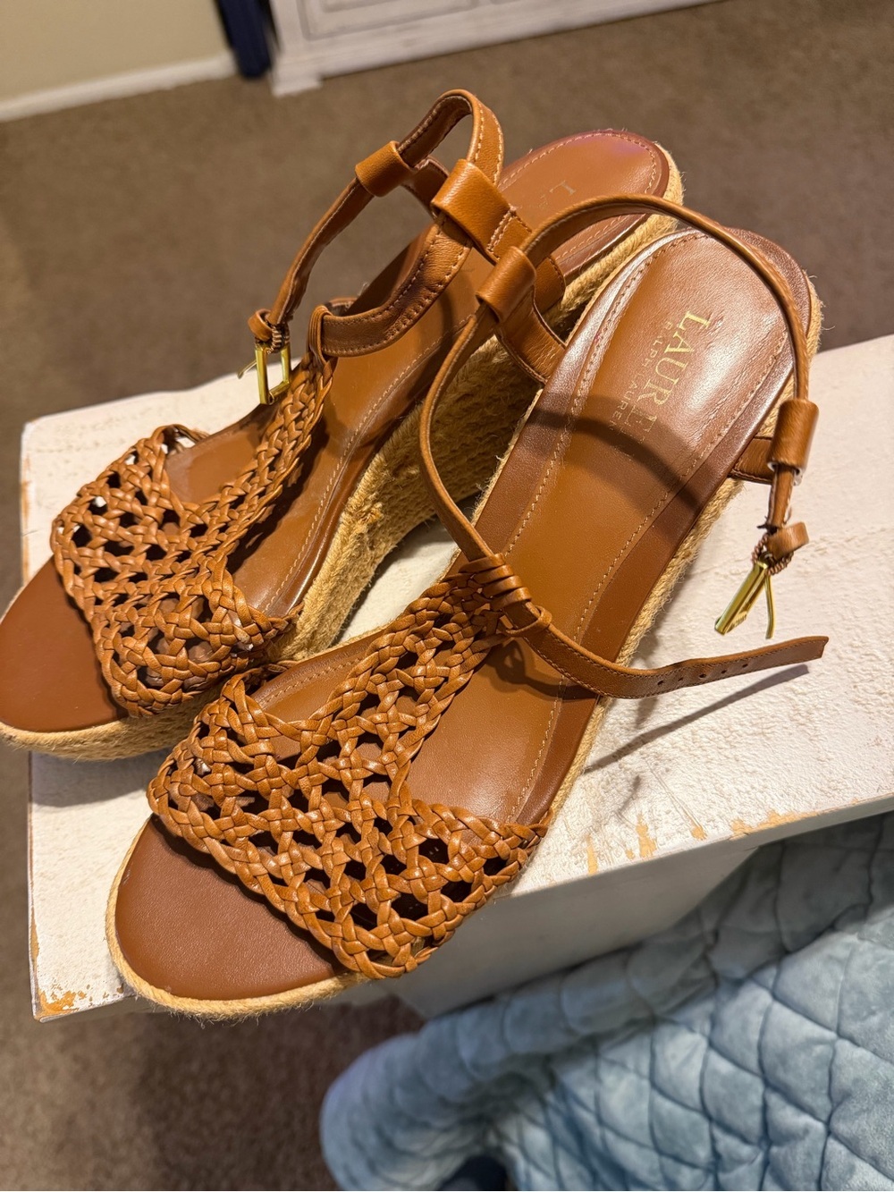 Lauren Ralph Lauren Tan Woven Espadrille Wedge Sandals - size 11